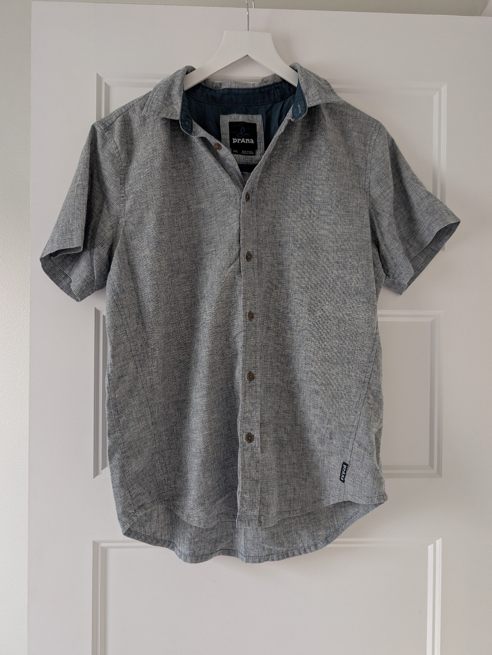 Prana Men's Hemp Short-Sleeve Button-Down Shirt — Light Blue